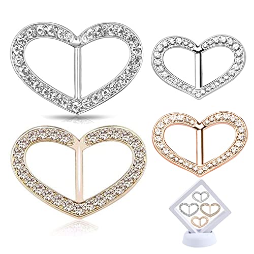 Wuli Peach 4PCS Scarf Rings, Women's Elegant Heart Shape Large Scarf Buckle Ring Ladies Scarves Scarf Rings and Slides, Scarf Clips Scarves Buckle Holder for T-Shirt Neckerchief Shawl Thin Silk Scarves Girls Ladies Women Box (2Large+2Small)