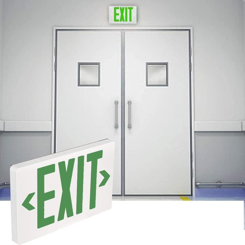 LEDMyplace 4W LED Green Lit Exit Sign Double Sided Light, 120-277 Voltage, UL Listed, Rechargeable Battery, Modern Ceiling Mount Emergency Lighting for Commercial Building, Hotel, Hospital, Corridor