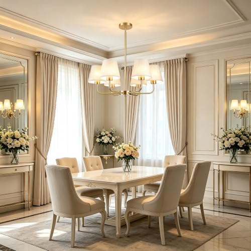 Farmhouse Chandelier, 6-Light Gold Chandelier with beige Fabric Shades - image 6