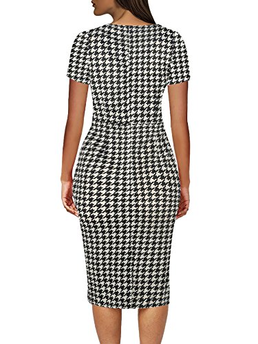 CISMARK Women's Vintage Short Sleeve Polka Dot Falbala Fold Slim Fit Pencil Dress2