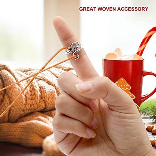FENGWANGLI 4 Pcs Adjustable Knitting Loop Crochet Ring, Peacock Open Finger Ring for Faster Crocheting, Yarn Guide Finger Holder and Thimble Ring for Knitting