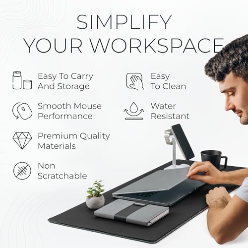 Image of Nordik Felt and Leather Desk Mat - Dual Layer True Black 35 x 17 in