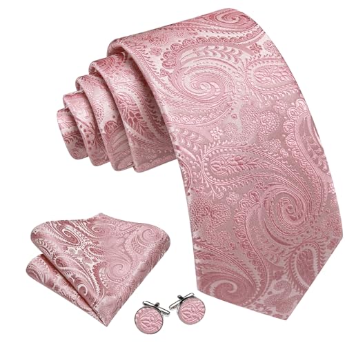 Image of YOHOWA Mens Ties Set Wedding Paisley Neckties with Handkerchief Cufflinks Formal Business