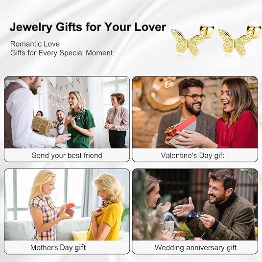 925 Sterling Silver Hypoallergenic Screw Back Cute Butterfly Stud Earrings for Women - Image 5