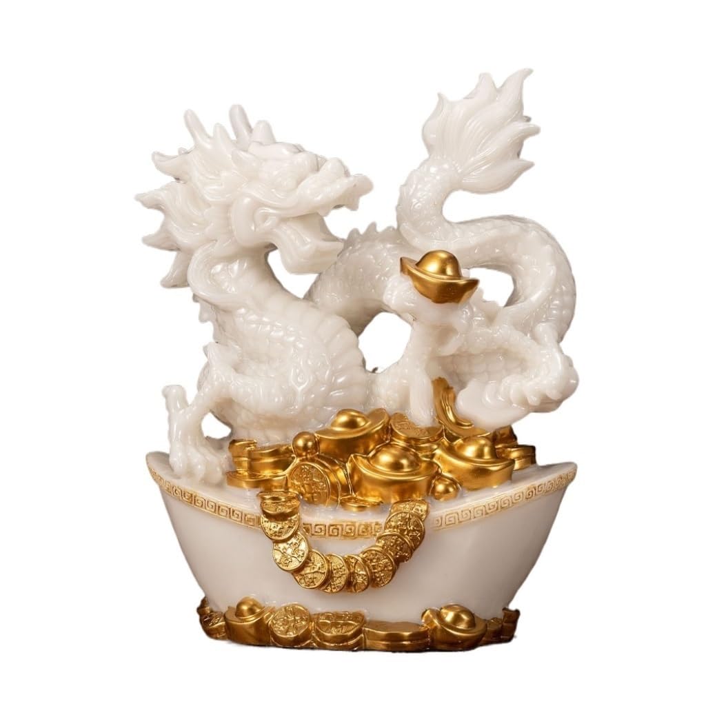 Decoración de Estantes Decoración del dragón del zodiaco de Jade de imitación, decoración del dragón del estudio chino, decoración del gabinete del vino de la sala de estar de resina Decoraciones Para