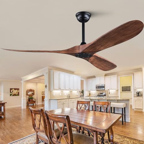 OMYU 60 Ceiling Fan no Lights with Remote Control 6 Speed Energy Saving Quiet Reversible DC Motor 60 Inch Brown Ceiling Fan without Lights for Indoor Outdoor Bedroom Study Patios Courtyard.