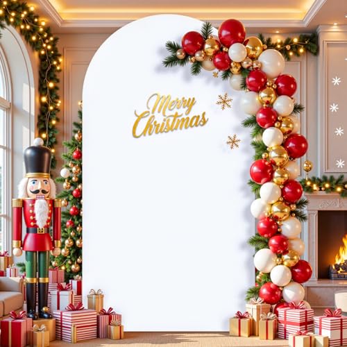 Image of 6FT White Arch Backdrop Cover, Spandex Fitted White Wedding Arch Stand Covers Round Top Chiara Backdrop Cover for Valentines Easter Birthday Party Ceremony Banquet Decoration