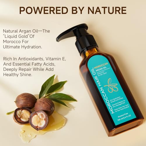 Outccogo Moroccan Argan Oil, Hair Oil for Frizzy Hair, Nourishing Smooths Moroccan Hair Oil for Frizz Control Curly Long Dry Damaged Curly Hair Treatment and Heat Protectant, 3.4 Fl Oz - Image 3