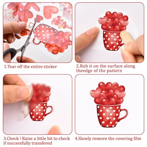 WANDIC 12 Sheets Valentine's Day Rub On Transfer Stickers Waterproof Decals Journal Album Decals Furniture Craft Transfers Decals for DIY Scrapbooking - Image 3