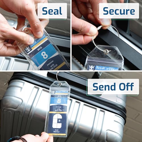 Image of Highwind 8 Pack Luggage Tags for Suitcases + 4 ID - Waterproof Cruise Essentials with Steel Loops - 2.5 x 7.25 Inch Durable Travel Tags for Quick ID - Fits Royal Caribbean, Carnival - Narrow