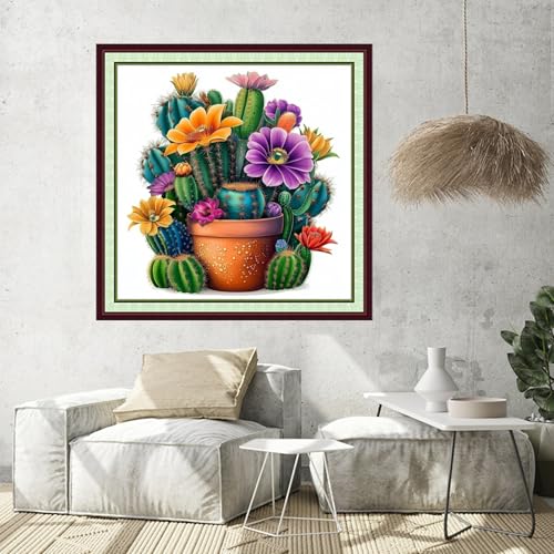 Image of Foxhool Stamped Cross Stitch Kits,11CT Printed Cross Stitch Pattern Full Embroidery Kits for Beginner Needlepoint Kits-Colorful Succulent Plants 18x18 inch