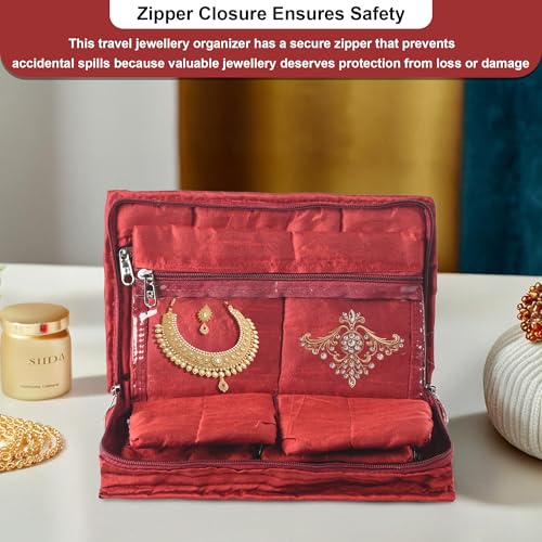 Image of Amazon Brand - Solimo Cotton Blend Embroidery Jewellery Kit cum Pouch, Maroon