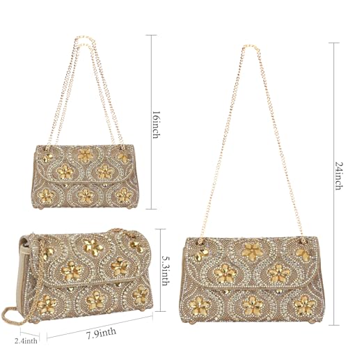 Image of Flower Rhinestone Crystal Clutch Purse Shoulder Bag Sparkling Evening Bag for Wedding Prom Party Bride Guest