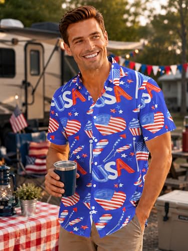 Image of Yoimira Hawaiian Shirts for Men, Print Mens Casual Short Sleeve Button Down Shirts Floral Aloha Beach Shirt