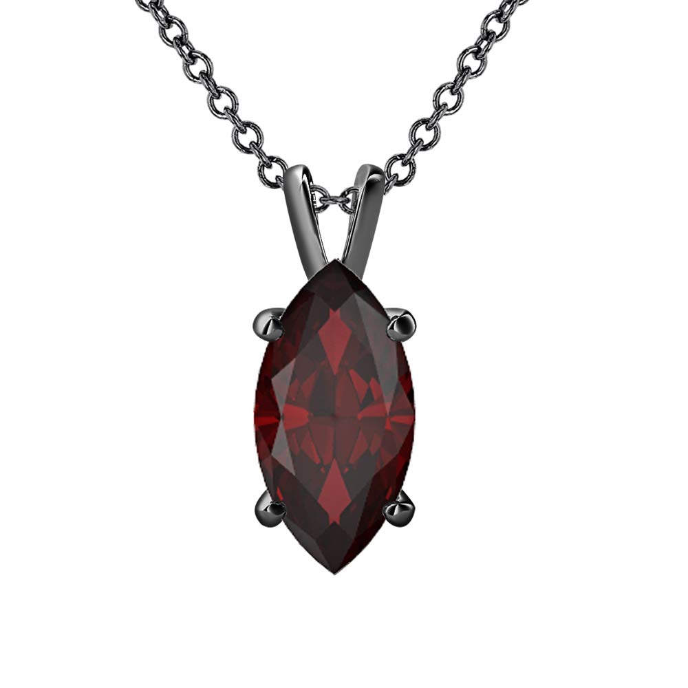 RUDRAFASHION8x4mm To 12x7mm Valentine's Day Special Marquise Cut 14k Gold Over .925 Sterling Silver Red Garnet Solitaire Pendant Necklace For Womens