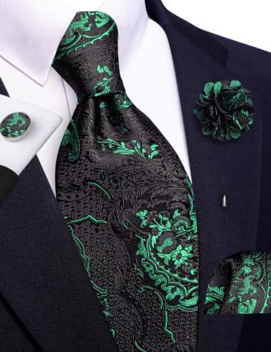 Image of Barry.Wang Paisley Tie Sets Hanky Cuff Links Flower Neckties Fashion