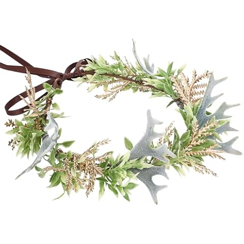 KorViSHOW Hairband Green Flower Crown - Bride Headband Floarl Crown Renaissance Headpiece Elf Hair Accessorice Adult Fairy Costume Wreath Cover