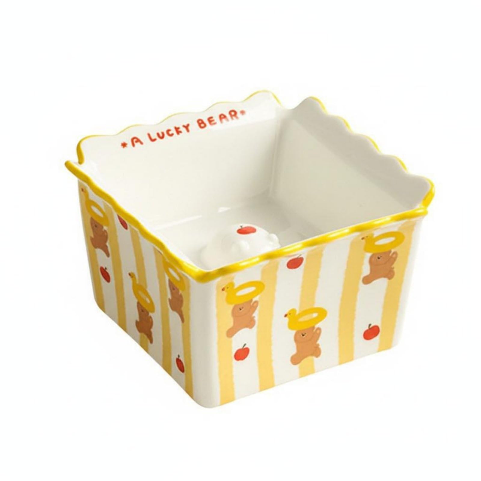 Cuenco para Gato Tazón Plato Comedero Cuenco de Cerámica con Oso en Relieve Diseño Cuadrado Que Facilita el Acceso Interior Que Indigestión Adecuado, Oso Caramelo