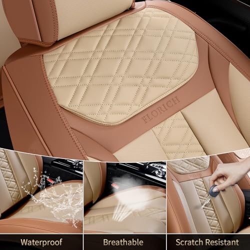 Image of FLORICH Seat Covers, Front Seat Covers 2 PCs, Automotive Seat Cover for Cars, Luxury Leather Universal Seat Cover Accessories Fit for Most Cars SUV Truck Sedans(Beige)