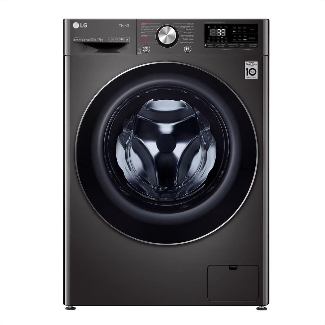 LG AI DD F4DV710H2SE Lavasciuga Slim 10.5/7 kg, 1400 giri, Serie V7, Lavatrice e Asciugatrice, Wi-Fi, TurboWash 360, Lavaggio a Vapore, Eco-Hybrid, Allergy Care, Motore Inverter Direct Drive, Nera LG AI DD F4DV710H2SE Lavasciuga Slim 10.5/7 kg, 1400 giri, Serie V7, Lavatrice e Asciugatrice, Wi-Fi, TurboWash 360, Lavaggio a Vapore, Eco-Hybrid, Allergy Care, Motore Inverter Direct Drive, Nera