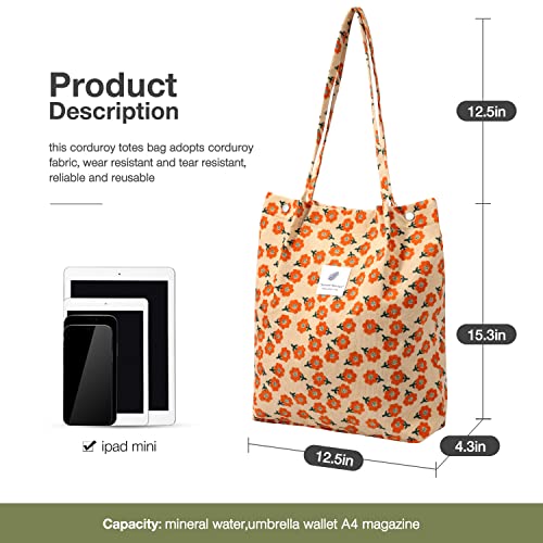 Large Corduroy Tote Bag Orange