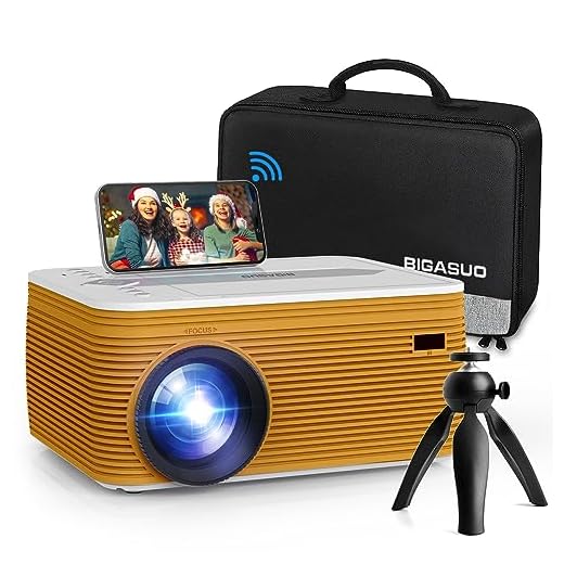 Mini Projector, BIGASUO 2021 Native 1080P Projector Bluetooth Support, 7000L Portable Projector with Digital Zoom&HiFi Stereo, Movie Projector Compatible TV Stick,HDMI,USB [100''Screen Included]