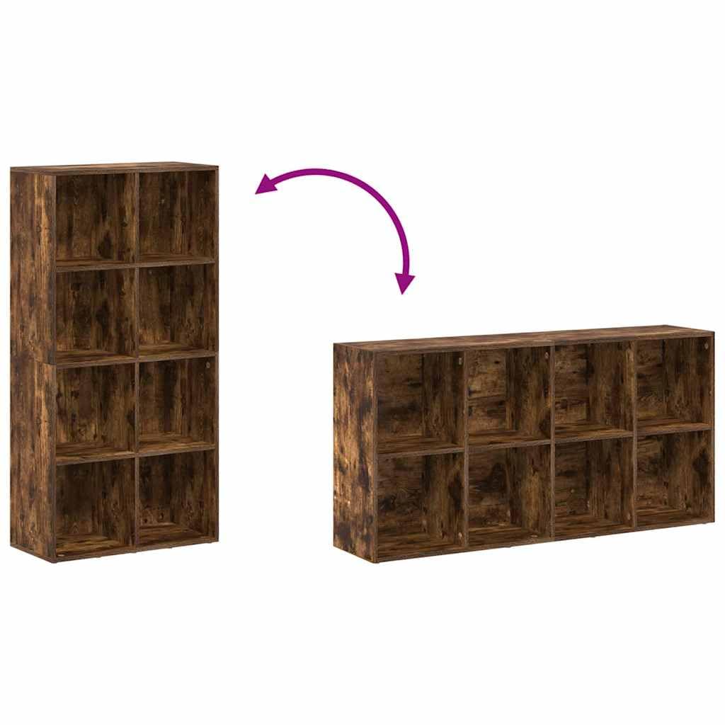 Hothingwell Bibliotheque Chene Fume 66x30x130 cm Wood Ingenierie | 8 przegródek, przechowywanie książek, wszechstronne poziome, łatwe czyszczenie, dołączony uchwyt ścienny