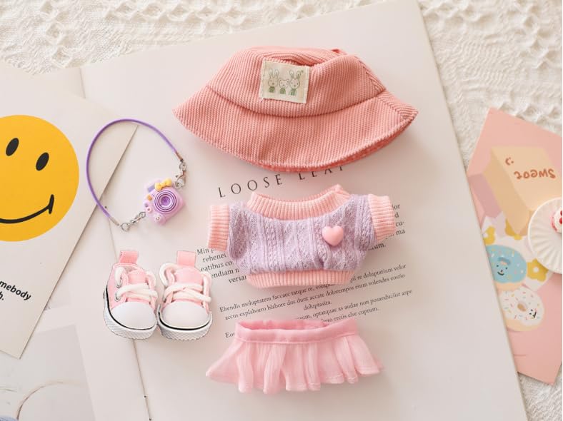 Set De Ropa Para Labubu – 5 Accesorios: Sombrero, Suéter, Mochila, Gafas Y Zapatos, Para Muñecas De 17 Cm (Geoyien)