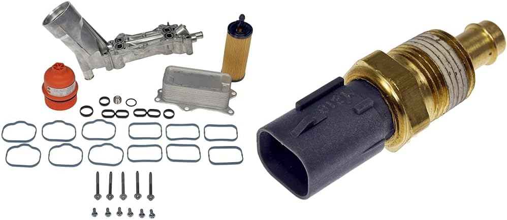 Dorman 926-959 Patented Upgraded Aluminum Engine Oil Filter Housing with Oil Cooler & 926-427 Oil and Coolant Temperature Sensor Compatible with Select Models