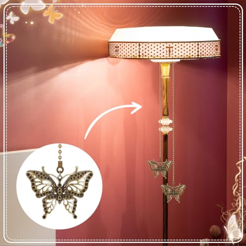 Image of BENECREAT 6pcs Butterfly Bee Ceiling Fan Pull Chain, Dragonfly Vintage Charm Pendant Chain Extender with Iron Ball Chain Connector for Fan, Table Lamp Decoration, 13~14.5inch