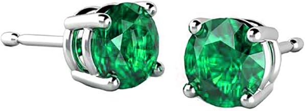 Sterling Silver Simulated Emerald Green 2.00 Carat Total Weight Round Cubic Zirconia Stud Earrings- May