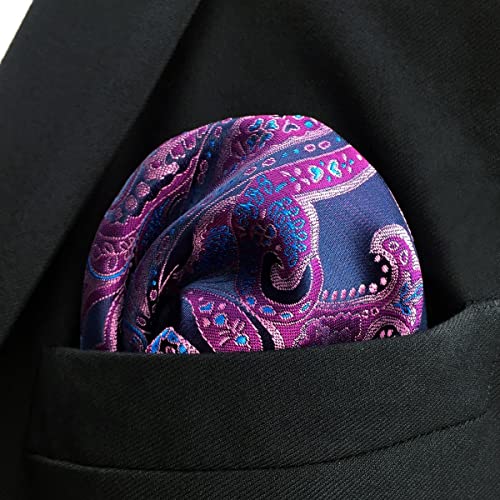 Shlax&Wing Paisley Blue Pink Silk Pocket Square Mens Hankies Hanky #TOP1