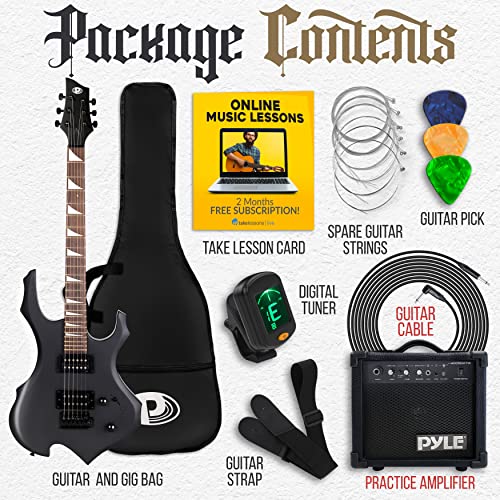 Pyle Heavy Metal Electric Guitar Axe With Amplifier Kit, Full Size 6 String Instrument Package 10W Amp Bundle, Starter Combo Pack For All Ages, Youth Beginner And Intermediate Player #TOP6