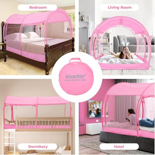 Image of Alvantor Full Size Canopy Bed Tent Mesh Full Mosquito Net for Beds Privacy Tent Slumberpod Blackout Indoor Tents for Beds Sleeping Pop Up Tents (Mattress Not Included)