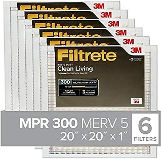 Filtrete 20x20x1 MPR 300 AC Furnace Air Filter, Clean Living Basic Dust, 6-Pack