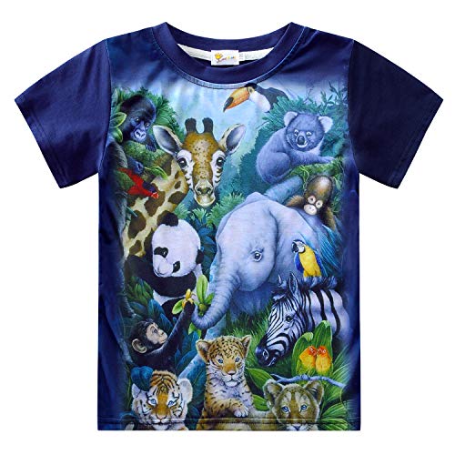 Toddler Boys Safari Park T-Shirt Short Sleeve Endangered Animal Theme Graphic Shirts Top Tees for Kids 4 5 Years