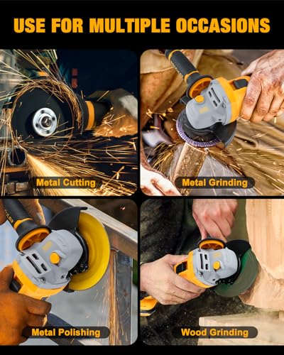Angle Grinder Cordless 20V Battery,9600 RPM Brushless Power Motor,4-1/2-Inch to 5-Inch,2x4.0 AH Battery Electric Grinder Tool Set, for Cutting,Grinding,Polishing - Image 6