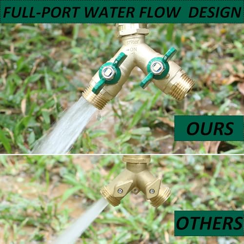 STYDDI Garden Hose Splitter Full Flow, Brass Heavy Duty Hose Splitter 2-Way High Flow, All Metal Hose Y Splitter with Shutoff, Outdoor Faucet Splitter Hose Connector, Water Hose Y Valve Tap Adapter - Thumbnail 7