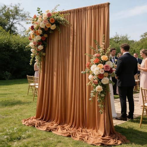 Image of 10ft x 10ft Brown Backdrop Curtains for Parties, Polyester Fabric Backdrop Drapes with Rod Pockets for Weddings, Birthday, Halloween, Photography, Christmas Party Background Curtain, 2 Panels
