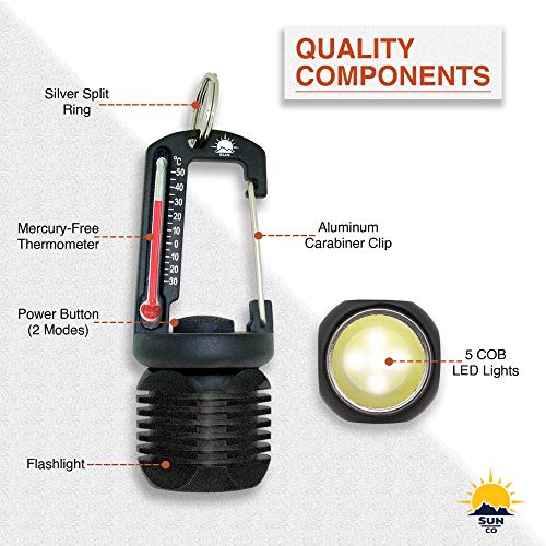 Sun Company Tempatorch - Cob Outdoor Flashlight And Thermometer Carabiner | Clip-On Flash Light For Camping, Hiking, Or Edc | Mini Flash Light For Keychain, Jacket, Or Backpack #TOP2
