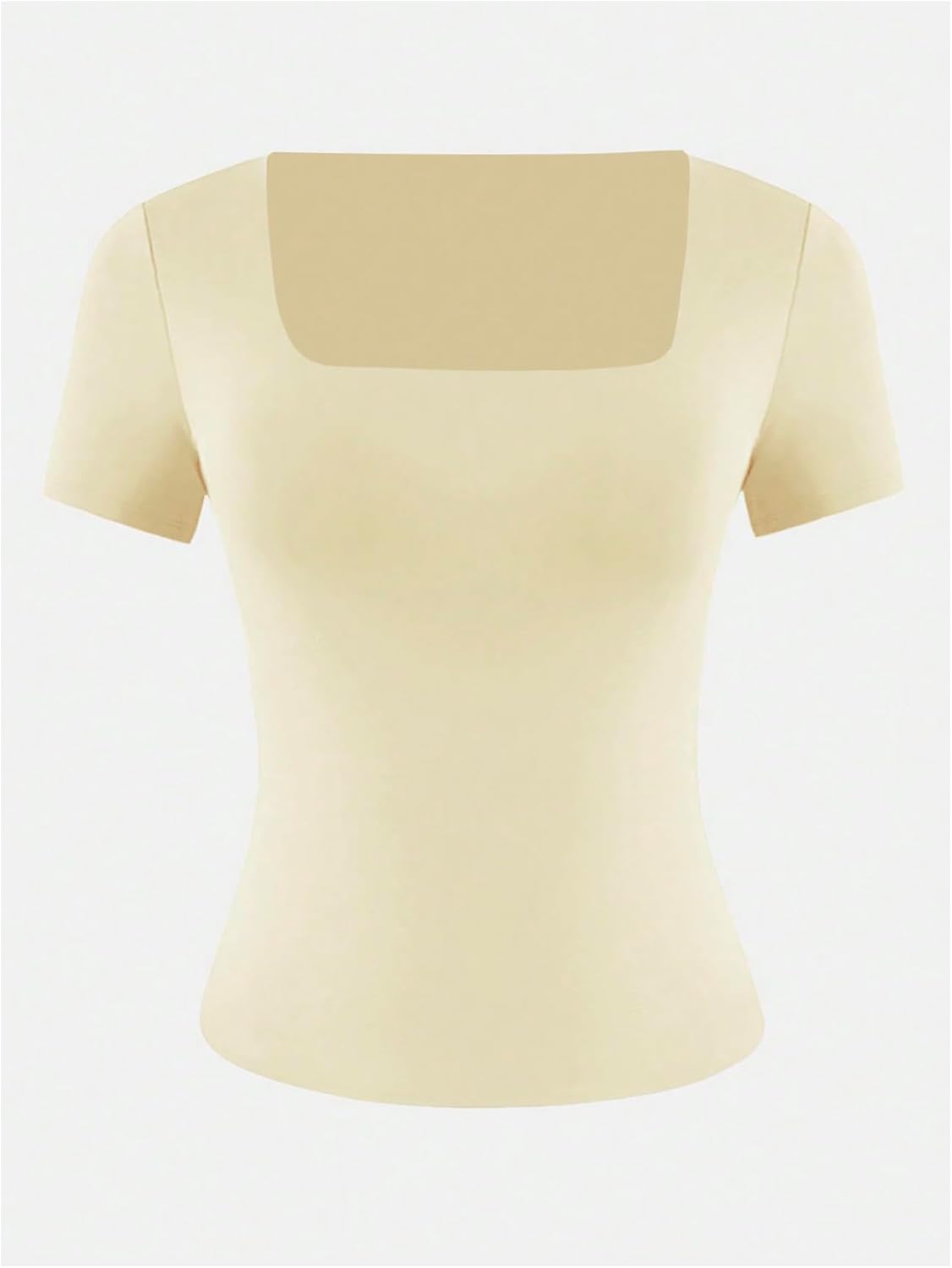 WDIRARA Women's Square Neck Short Sleeve T Shirt Fitted Tee Basic Tops - Image 2