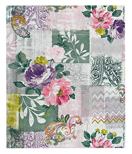 Newbridge Melody Boho Patchwork Spring Floral Fabric Tablecloth - Patchwork Spring Floral And Paisley Pastel Print Easy Care, Stain Resistant Fabric Tablecloth, 70” Round #TOP11