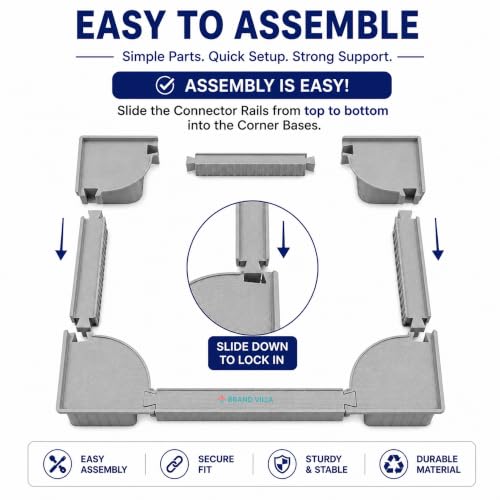 Image of BRAND VILLA Heavy Duty Washing Machine Stand for Top Load Washer & Single Door Refrigerator | Anti-Skid Plastic Base Stand | Easy to Assemble Durable Universal Appliance Stand (Grey)