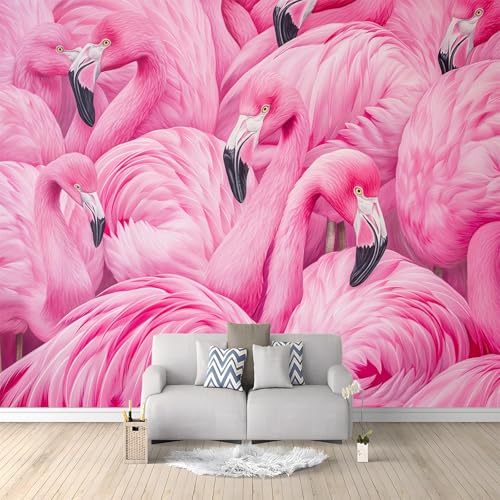 Image of Mural Wallpaper for Living Room Oil Painting Style Pink Flamingo Pattern 400x280 cm Art Photo Wallpaper Non-Woven Wall Mural Wallpaper Poster, Modern Bedroom Kids Room TV Background Wall Decor
