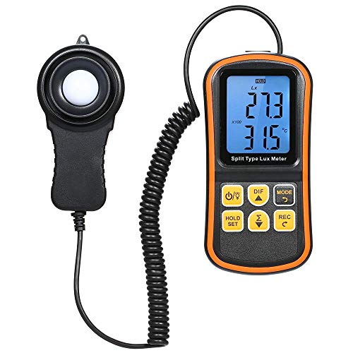 Abuycs Digital Light Luxmeter Spectrometer Photometer 0~200000 Lux Split Type LCD Handheld Illuminometer Luminometer Photometer Lux/FC LM Tester Light Meter