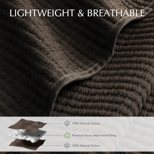 Image of EVERGRACEHOME Cotton Coverlet Set King Size 3 Pieces, Lightweight Soft Ribbed Matelasse Bedspread Quilt Set, Cozy Oversized Quilted Bedding Set with 2 Pillow Shams for All Seasons, Dark Brown