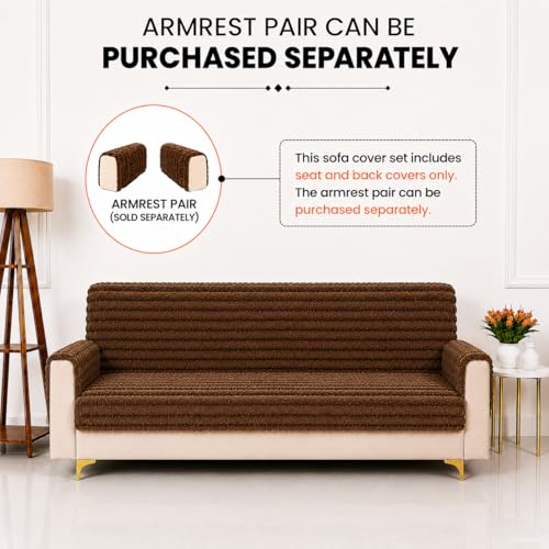 Image of Homerz Premium Rabbit Fur Sofa Cover with Anti-Skid Backing, Soft Plush Fabric Sofa Protector for Living Room Furniture (Brown, 7 (3+2+2) Seater, Seat Cover with Backrest)