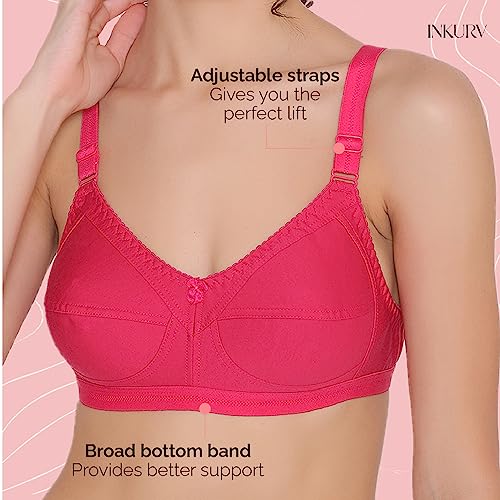 Image of INKURV Full Coverage Cotton Bra for Heavy Bust| Minimizer Bra for Women| Anti-Sagging Breast Lift Up| Non-Wired| Non-Padded Daily Use Bra for Ladies| Combo of 2