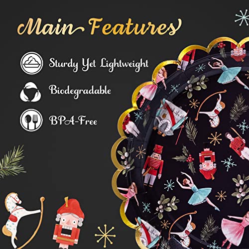 Image of Confettiville Christmas Paper Plates, 50-Count Disposable Christmas Party Supplies, The Nutcracker, Gold Foil Scalloped Edge, 9 Inches