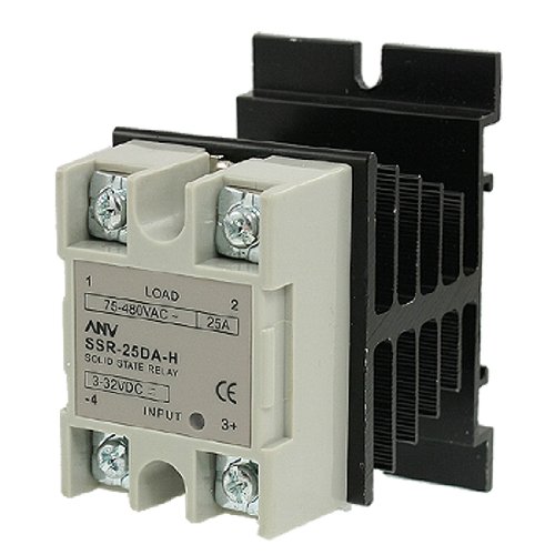 Aexit DC 3-32V Control electrical to AC 75-480V 25A Single Phase SSR Solid State Relay w Heat Sink